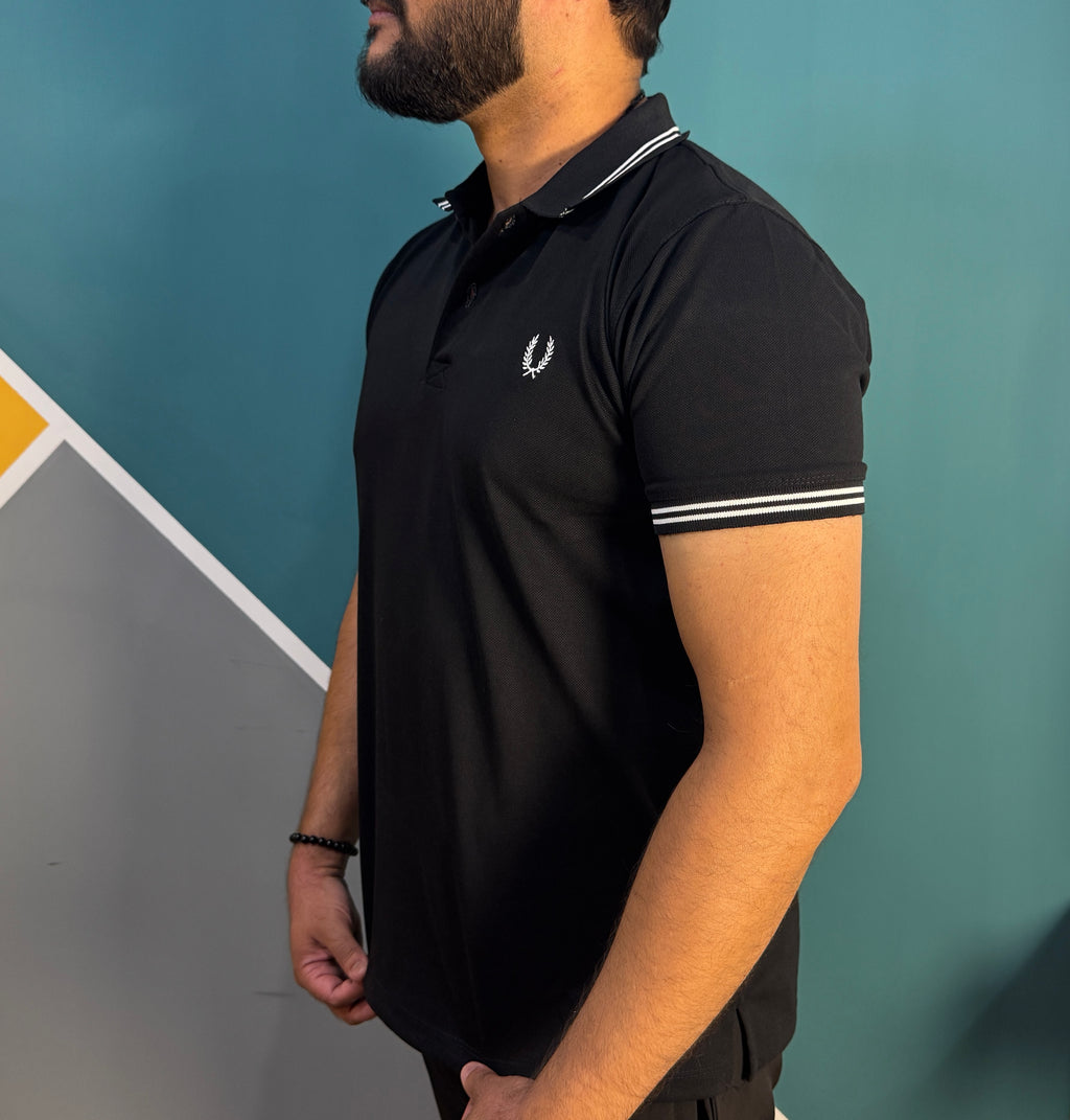 Thriftspo Black Twin‑Tipped Polo Tee – Half‑Sleeve Classic