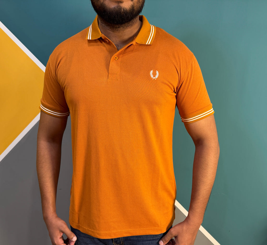 Thriftspo Orange Twin‑Tipped Polo Tee – Half‑Sleeve Classic
