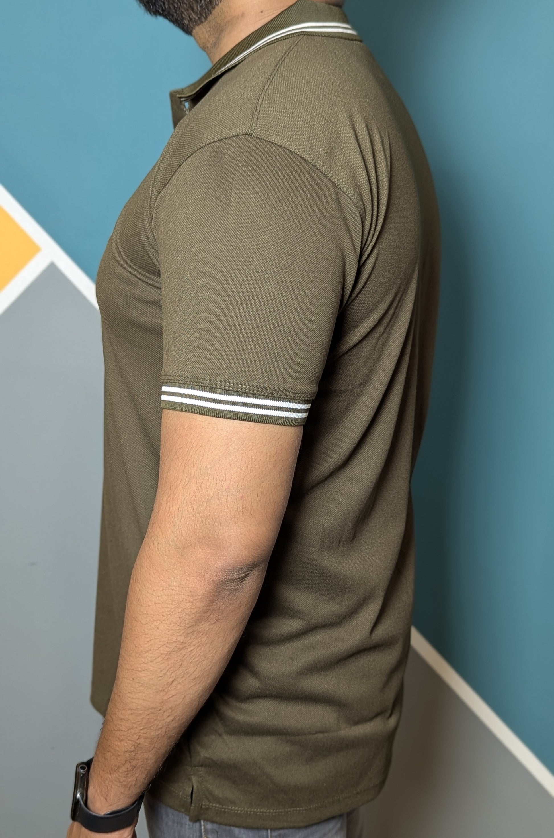 Thriftspo Olive Green Twin‑Tipped Polo Tee – Half‑Sleeve Classic