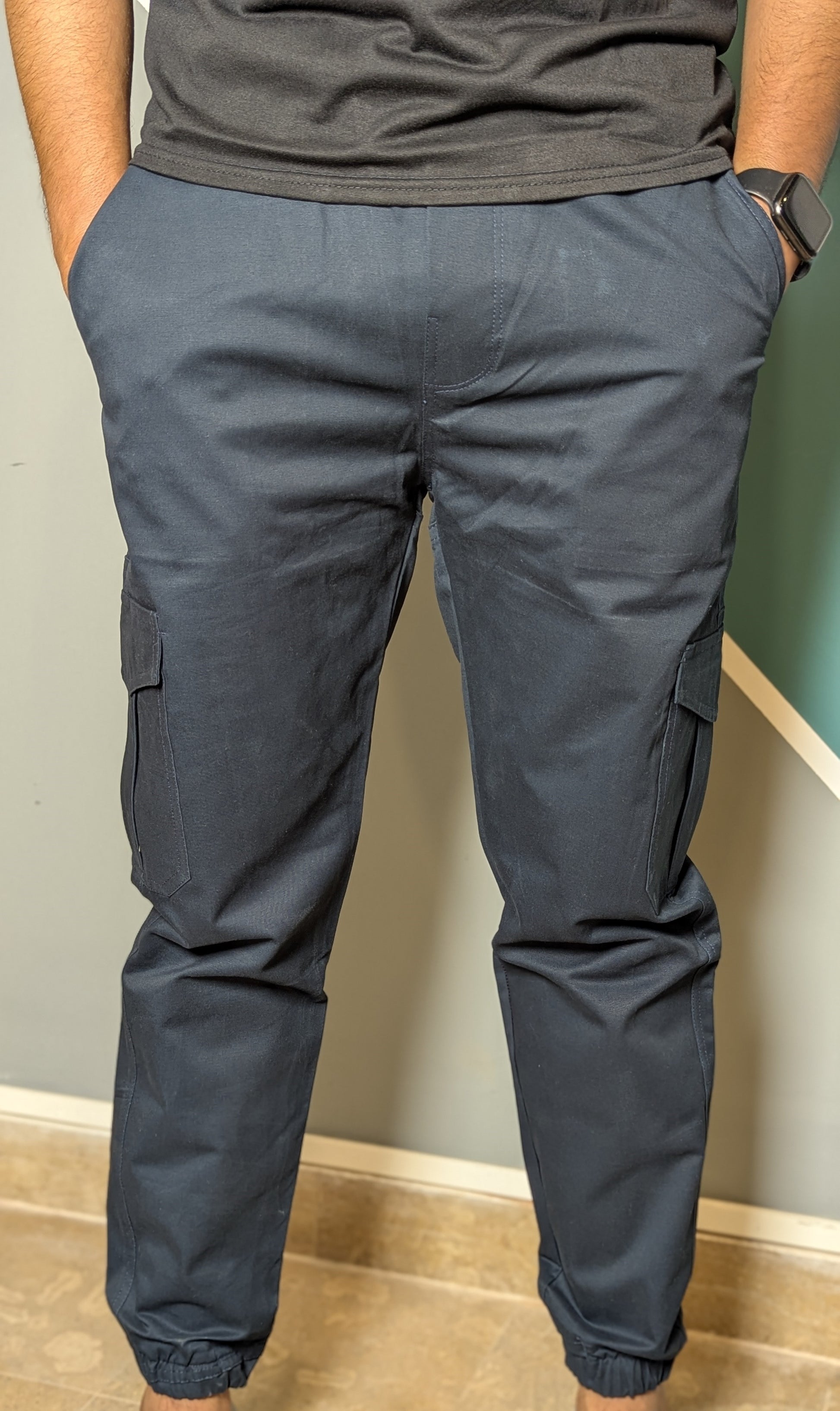 Thriftspo Navy Relaxed-Fit Cotton Cargo Trousers