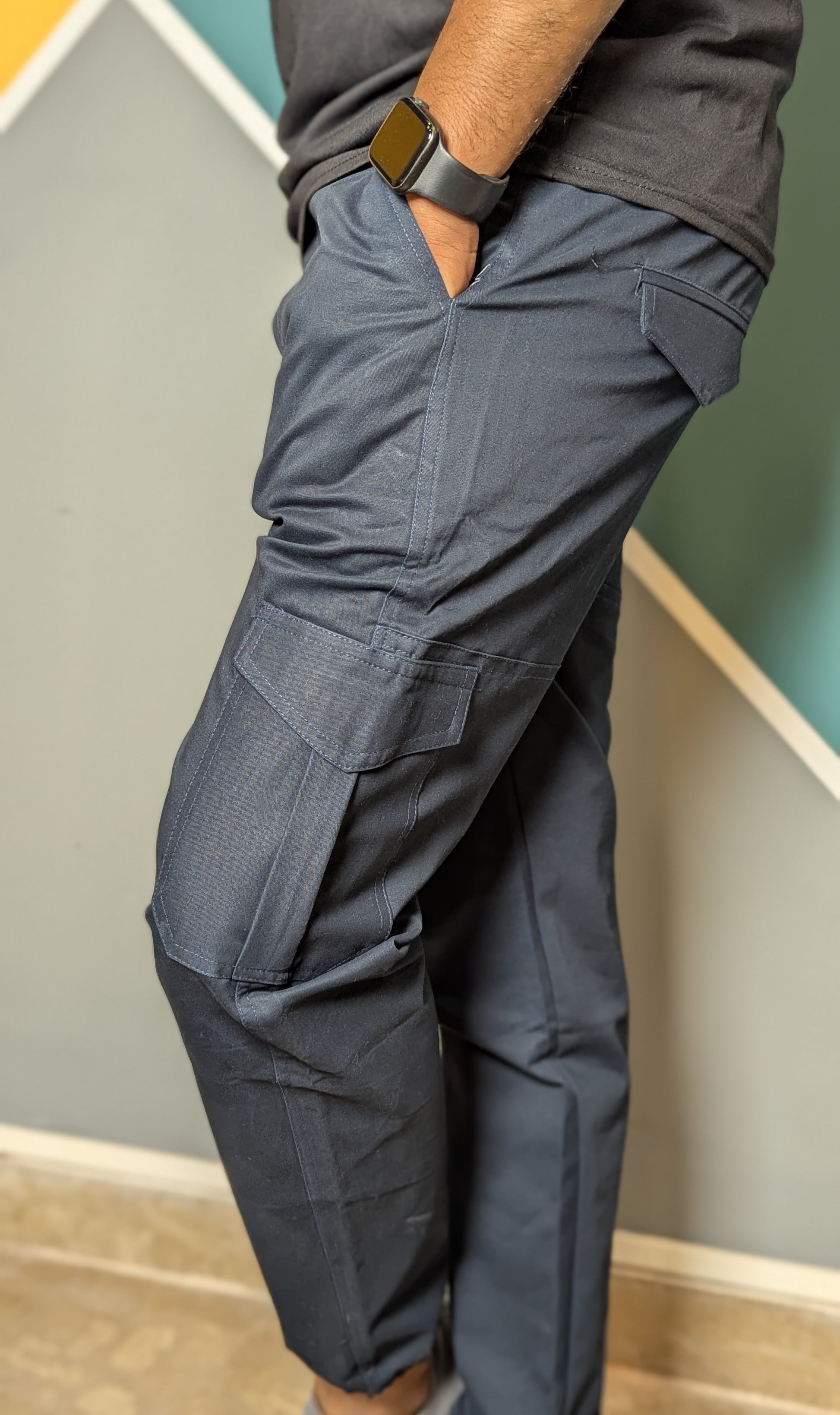 Thriftspo Navy Relaxed-Fit Cotton Cargo Trousers
